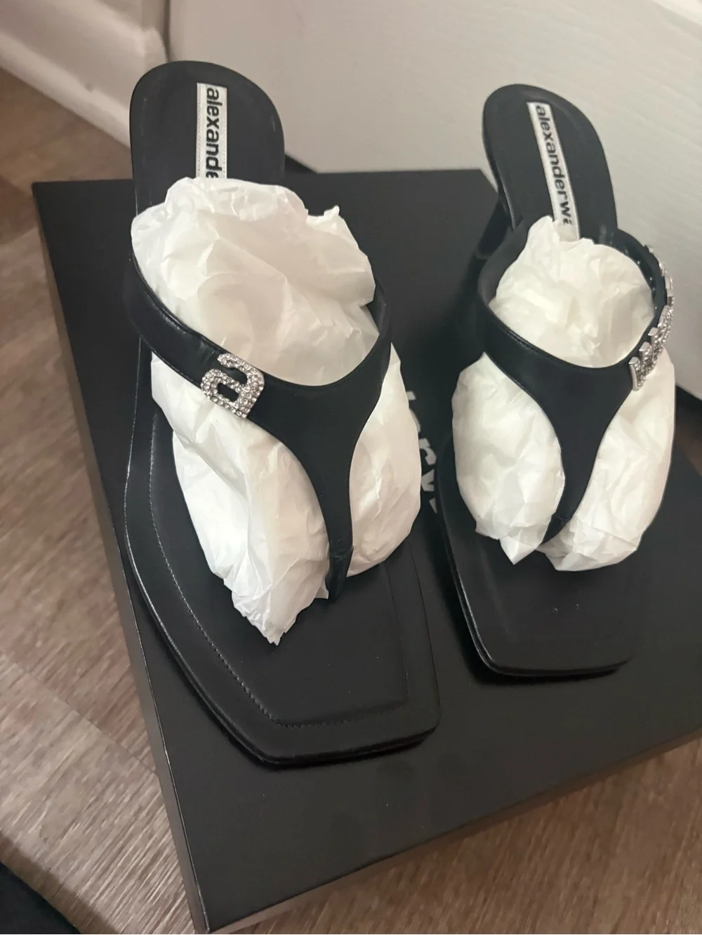 Alexander Wang Black Patent Ivy 65 Thong Mule Heels